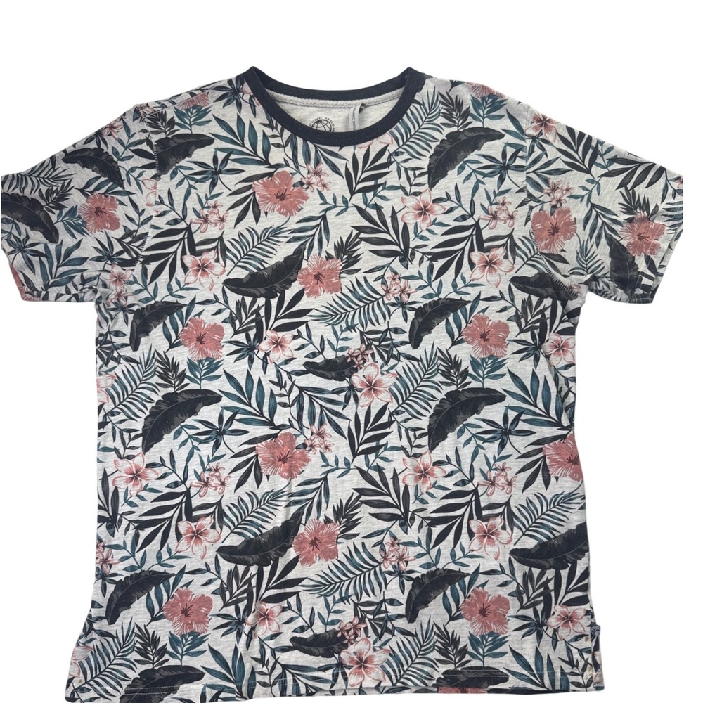 Free Planet Men’s Floral Short Sleeve Tee with Pink and Green Print